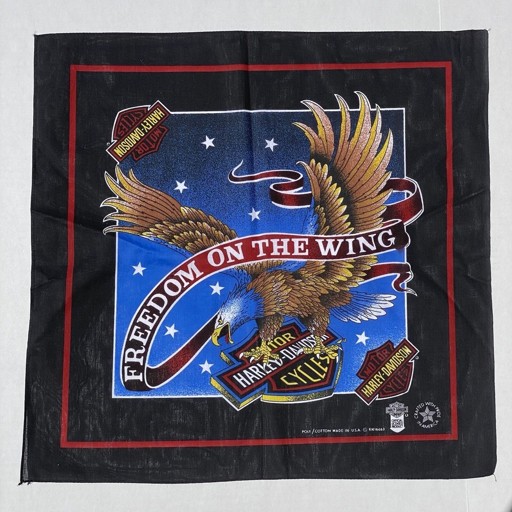 New VTG Harley Davidson Scarf Bandanna Eagle Flag 21" Square USA Licensed #28